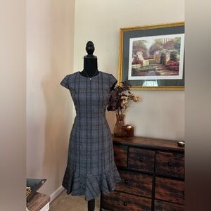 Banana Republic Gray Check Midi Dress
